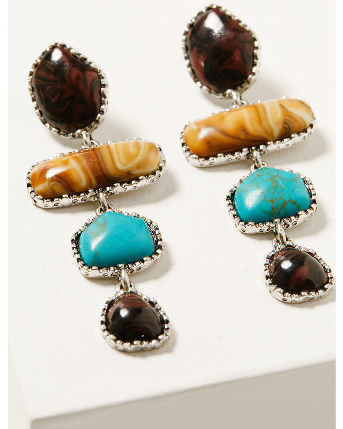 Image #2 - Shyanne Women's Frontier Antique Multi-Layered Stone Earrings, Silver, hi-res
