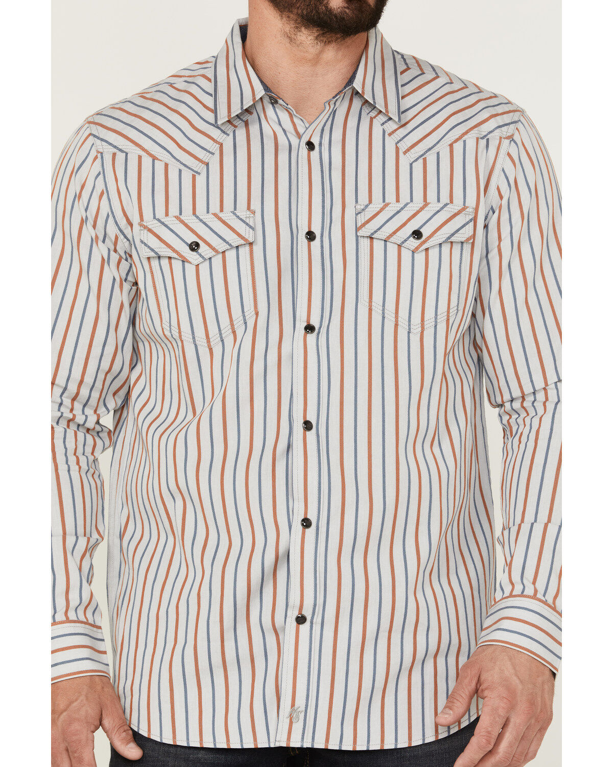 Image #3 - Moonshine Spirit Men's Kingston Stripe Snap Western Shirt, Grey, hi-res