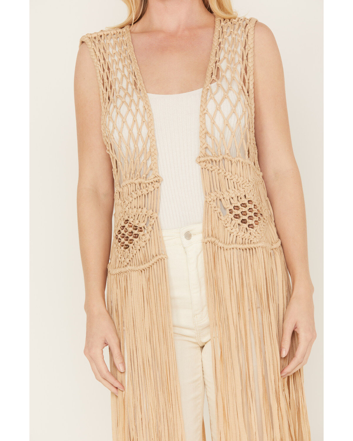 Image #3 - Shyanne Women's Macrame Fringe Vest, Taupe, hi-res