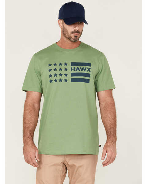 Hawx Men's Loden Logo Flag Graphic Work T-Shirt , Loden, hi-res