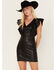 Flying Tomato Women's Faux Leather Ruffle Sleeve Dress, Black, hi-res