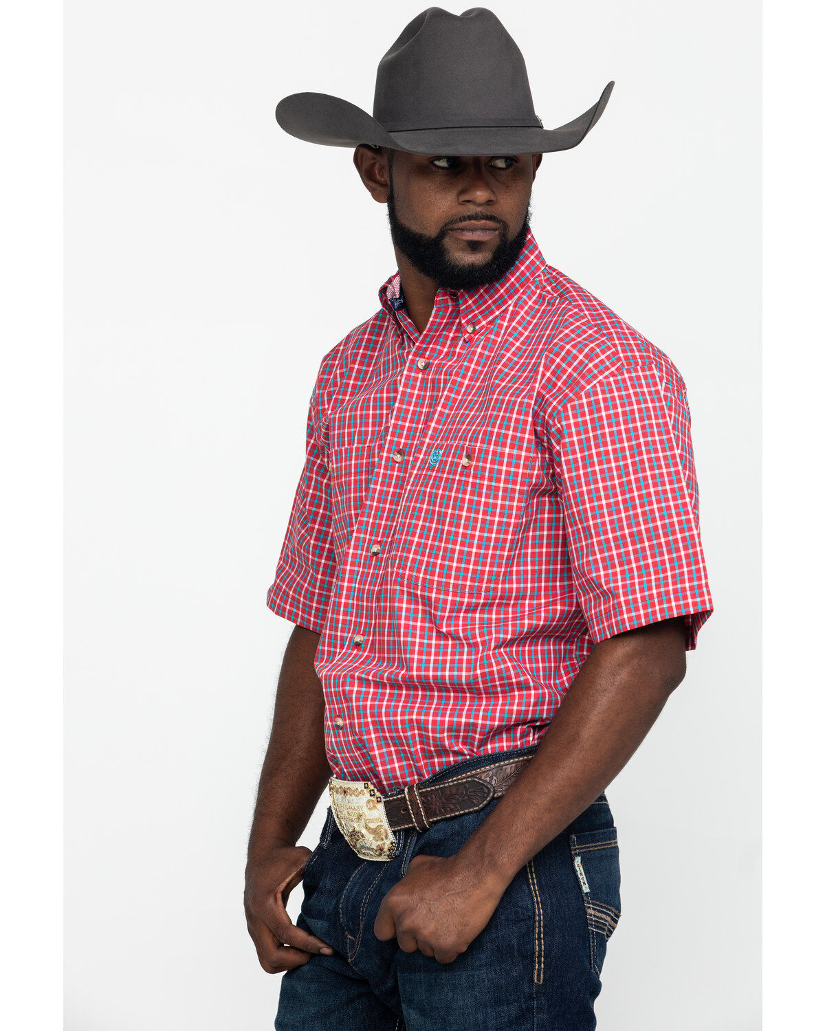 Image #3 - George Strait By Wrangler Men's Red Small Plaid Short Sleeve Western Shirt , , hi-res