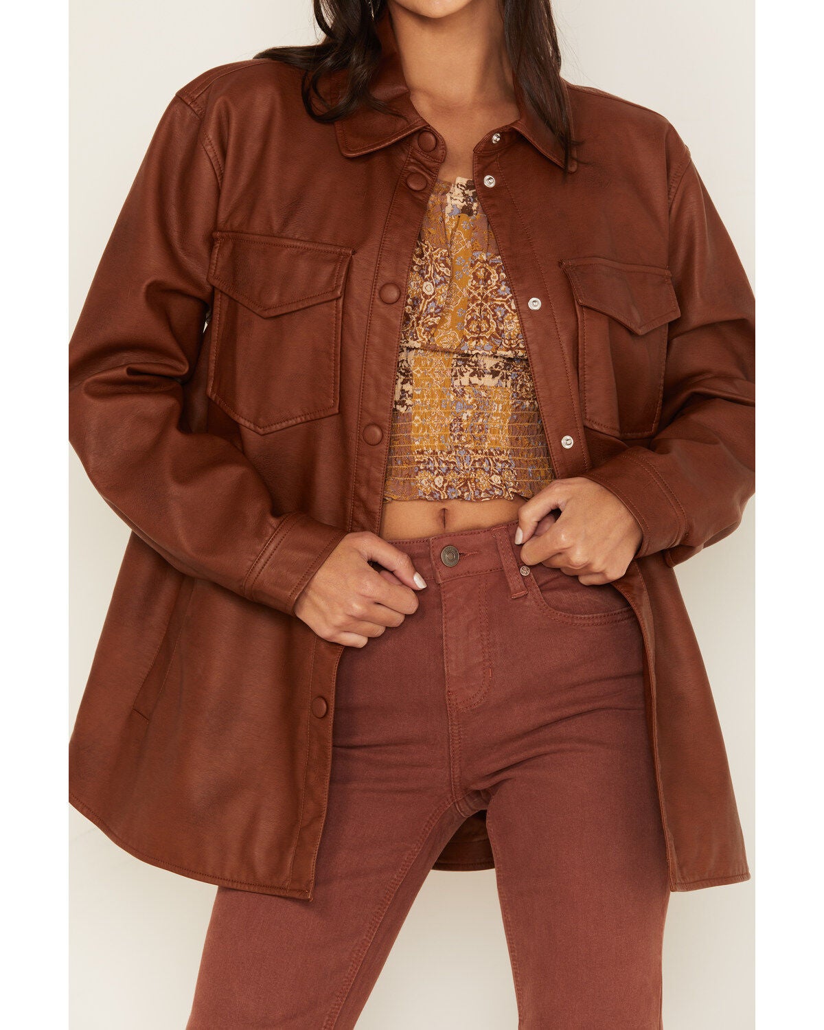 Image #3 - Urban Republic Women's Luggage Faux Leather Shacket, , hi-res