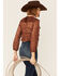 Image #3 - Saints & Hearts Women's Tie Front Lace Ruffle Crop Top, Rust Copper, hi-res
