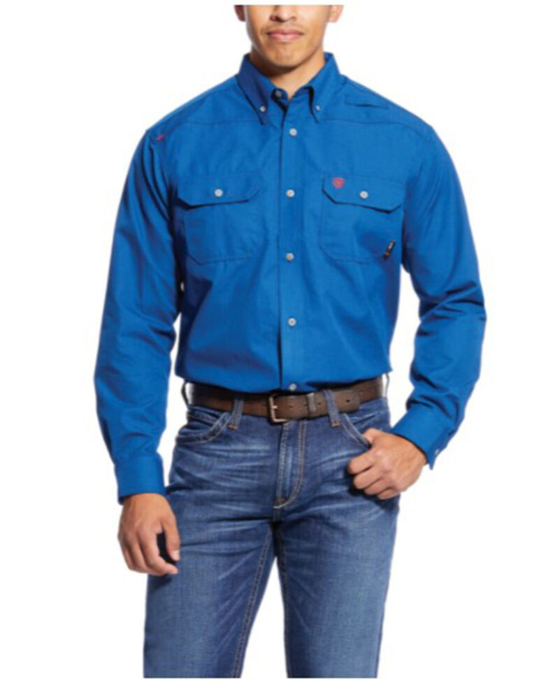 Ariat Men's FR Featherlight Long Sleeve Button-Down Work Shirt - Big, Royal Blue, hi-res