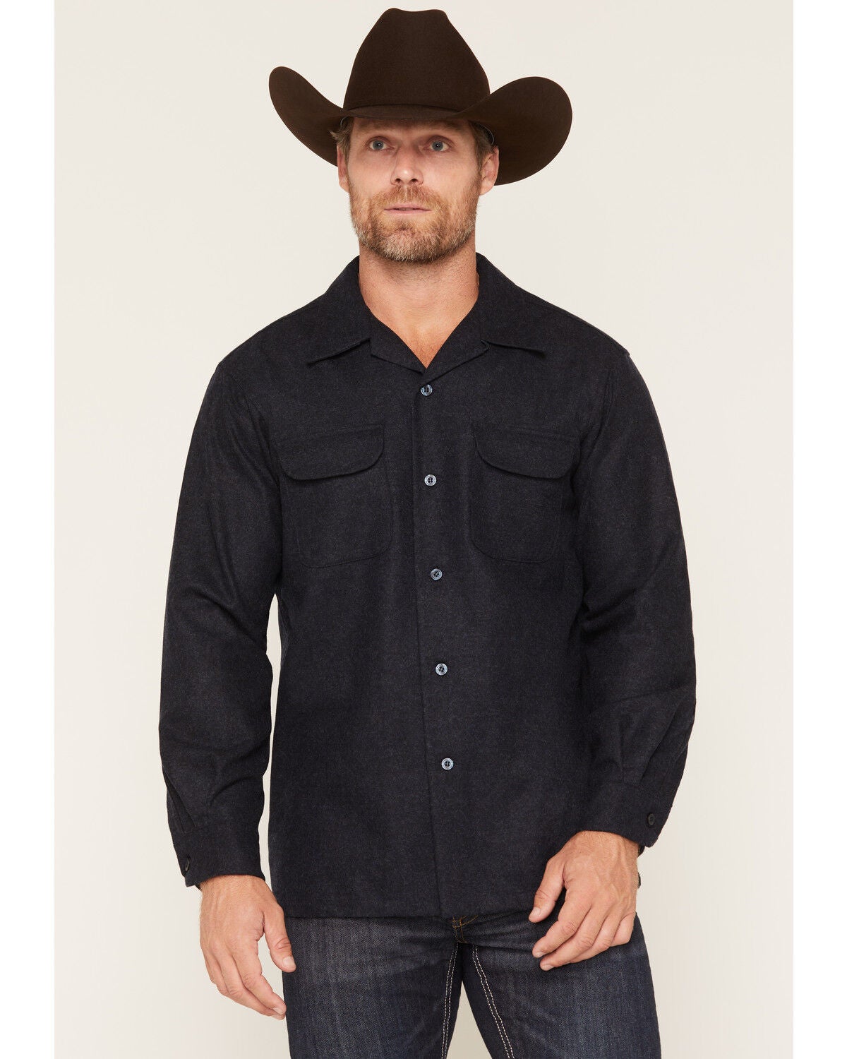 Image #1 - Pendleton Men's Board Solid Long Sleeve Button-Down Shirt, Navy, hi-res