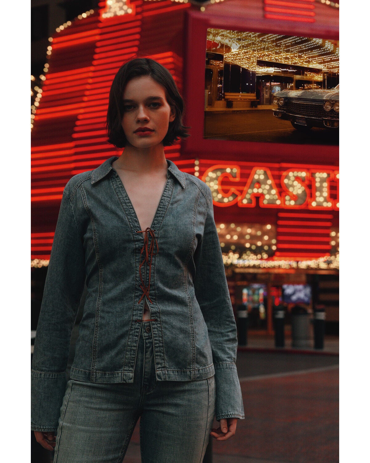 Idyllwind Women's Avery Lace-Up Denim Slub Shirt, Medium Wash, hi-res