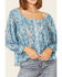 Beyond The Radar Women's Floral Print Long Sleeve Mesh Top, Blue, hi-res