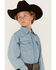 Image #2 - Wrangler Boys' Denim Long Sleeve Snap Western Shirt, Stonewash, hi-res