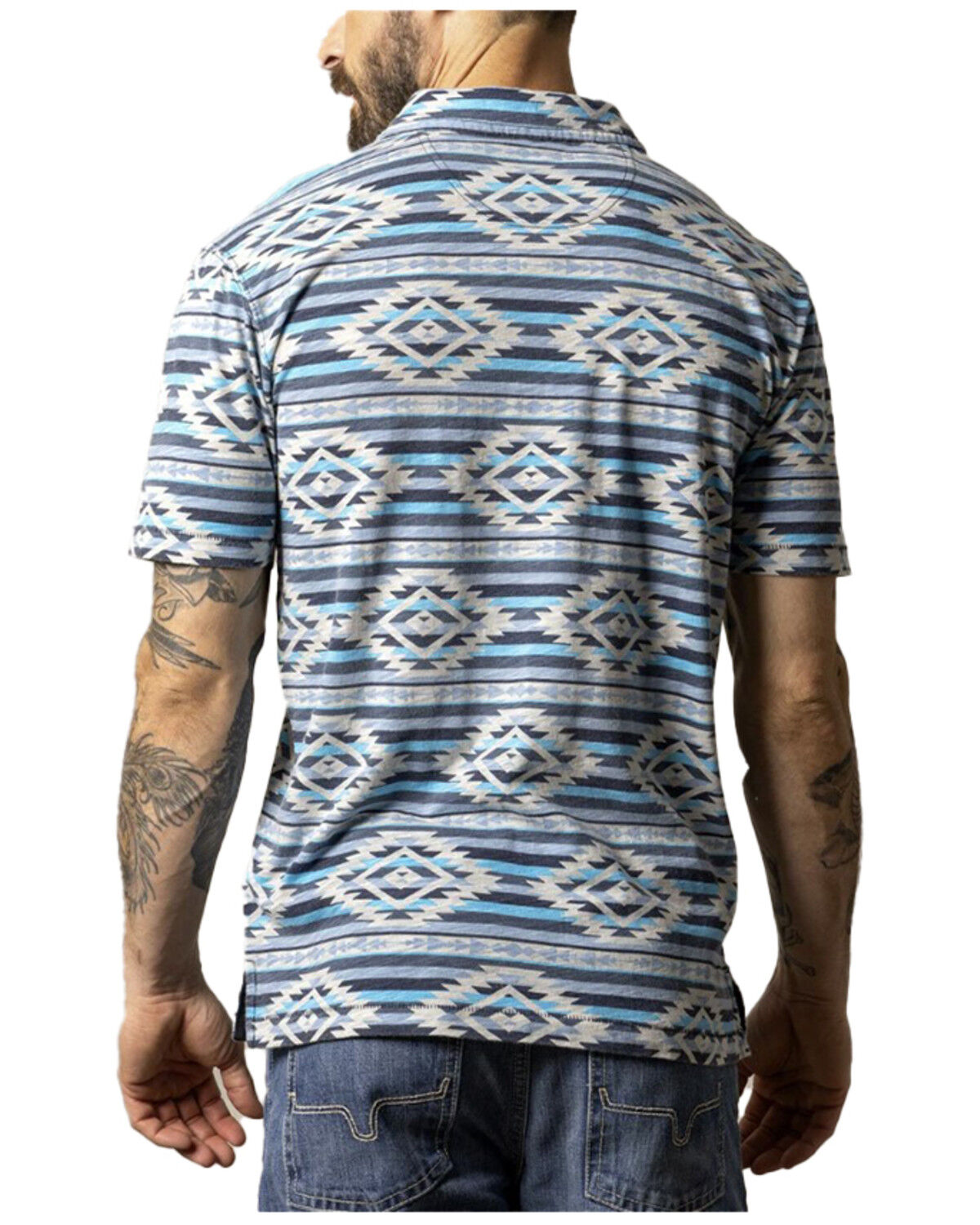 Image #3 - Kimes Ranch Men's Tulum Southwestern Striped Short Sleeve Button-Down Polo, Navy, hi-res