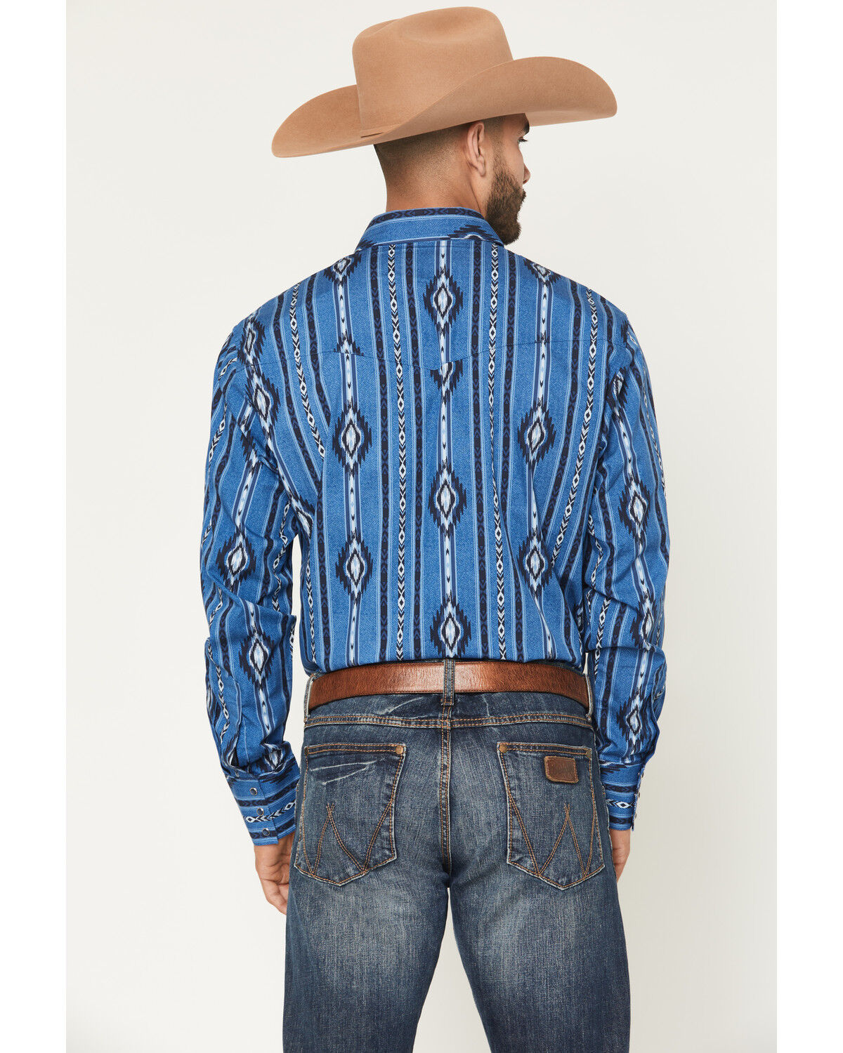 Image #4 - Wrangler Men's Checotah Southwestern Print Long Sleeve Snap Western Shirt, Blue, hi-res