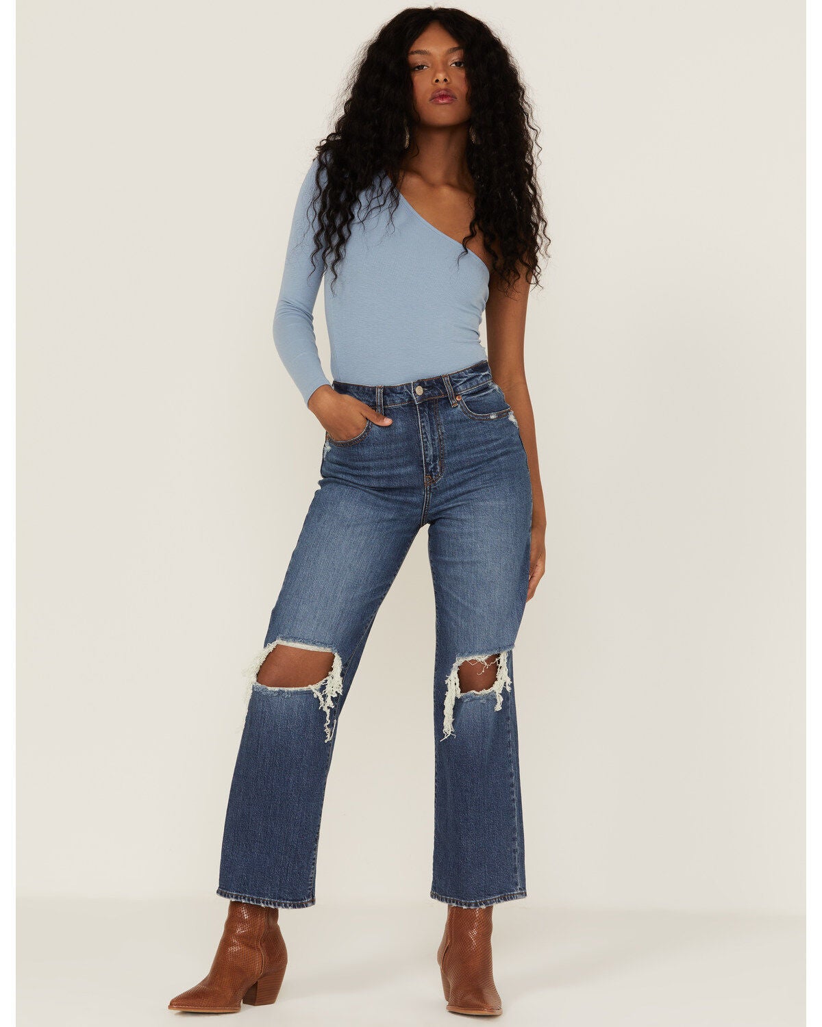 Daze Women's Pleaser High Rise Wide Ankle Jeans, Blue, hi-res