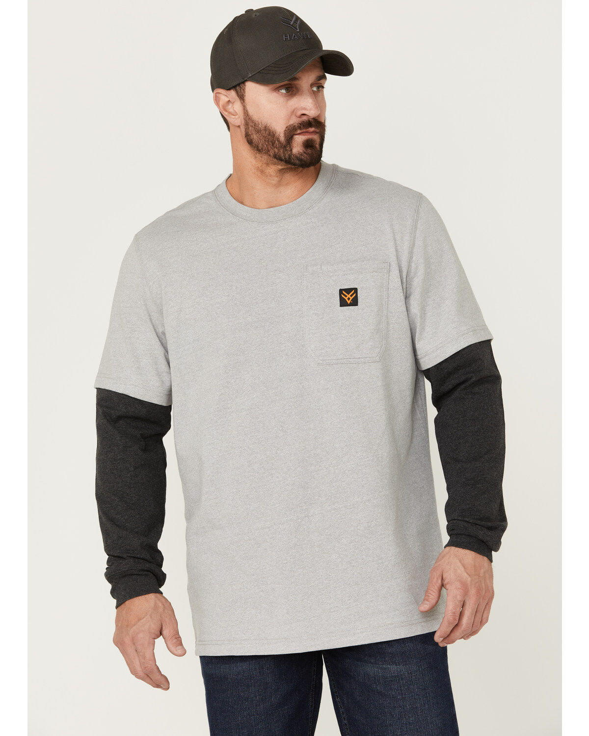 Image #1 - Hawx Men's Layered Pocket Light Gray Long Sleeve Work T-Shirt, Light Grey, hi-res