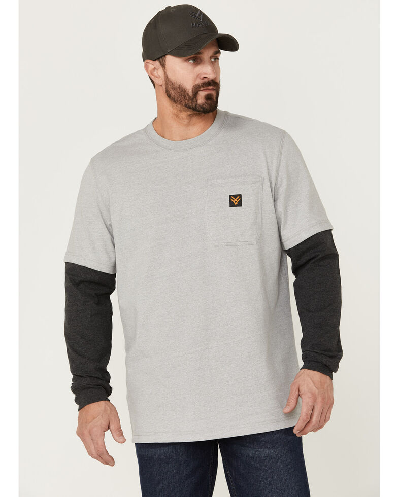 Hawx Men's Layered Pocket Light Grey Long Sleeve Work T-Shirt , Light Grey, hi-res