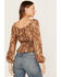 Shyanne Women's Snake Print Long Sleeve Peasant Blouse, Taupe, hi-res