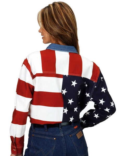 Image #2 - Roper Women's Long Sleeve American Flag Shirt - Plus, White, hi-res