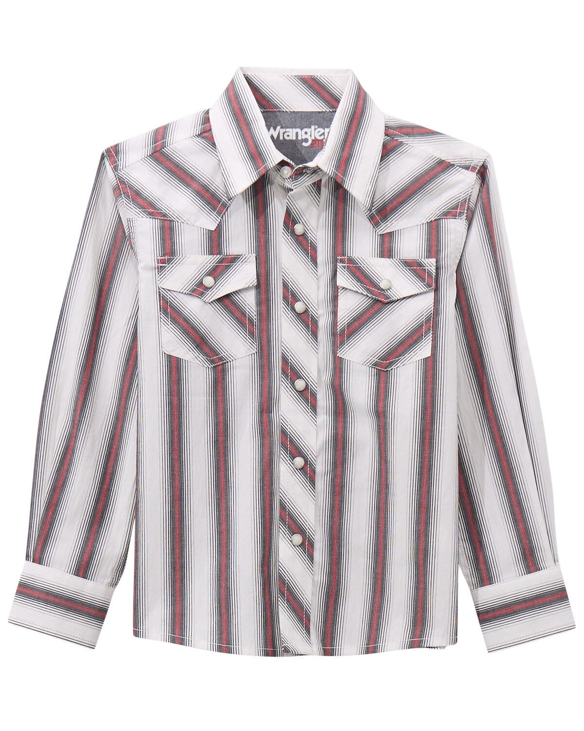 Wrangler 20X Boys' Striped Long Sleeve Snap Stretch Western Shirt, White, hi-res