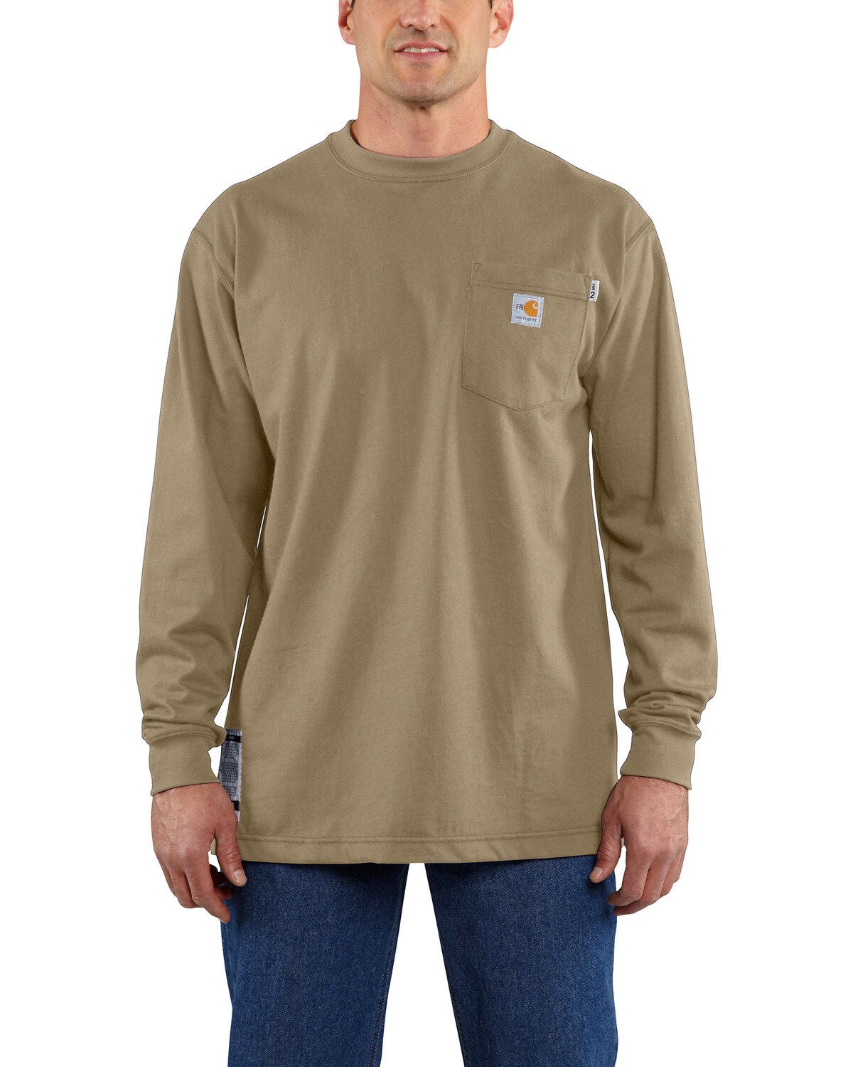 Carhartt Men's Flame Resistant Force Long Sleeve Work T-Shirt - Big, Beige/khaki, hi-res