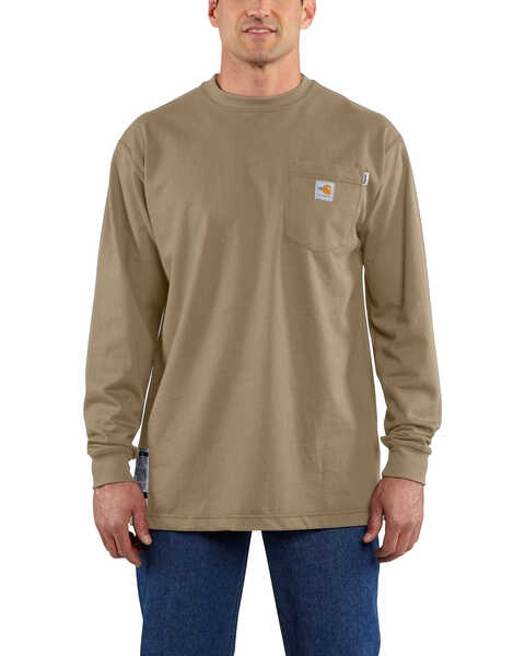 Carhartt Men's Flame Resistant Force Long Sleeve Work T-Shirt - Big , Beige/khaki, hi-res