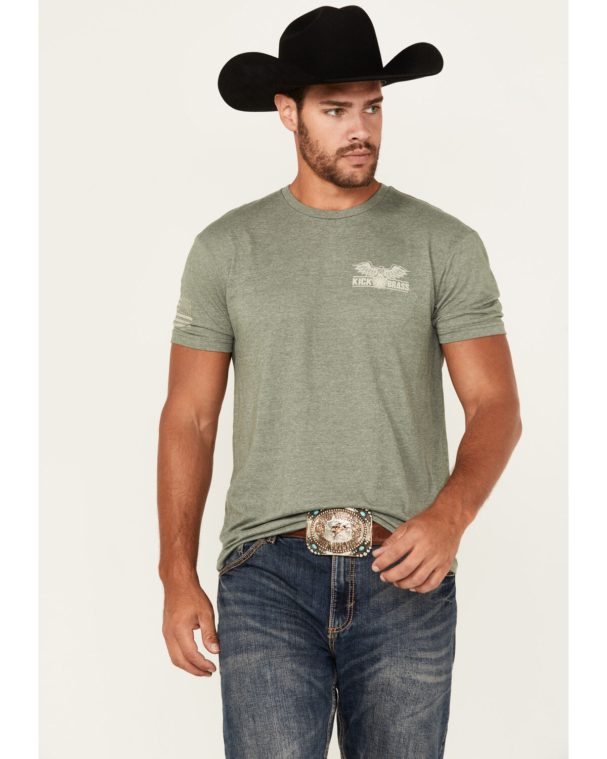 Image #1 - Kick Brass Men's For God and Country Short Sleeve Graphic T-Shirt, Heather Grey, hi-res