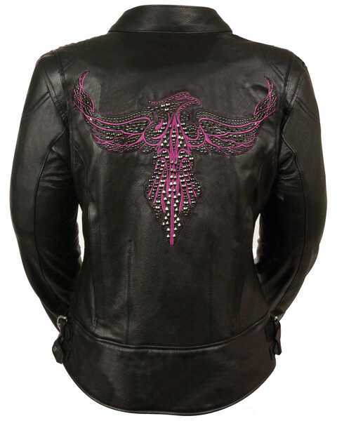 Milwaukee Leather Women's Concealed Carry Embroidered Phoenix Leather Jacket - 5X, Pink/black, hi-res