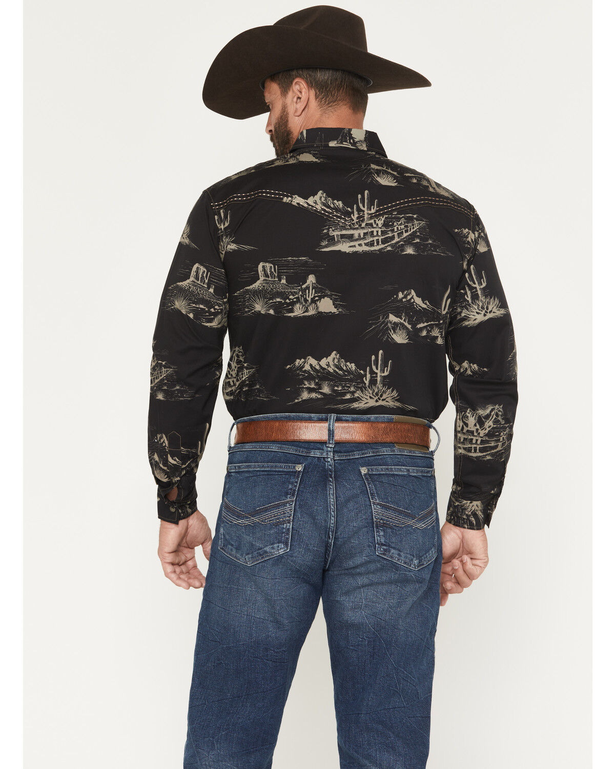 Image #4 - Cowboy Hardware Men's Western Scenery Print Long Sleeve Snap Stretch Western Shirt, Black, hi-res