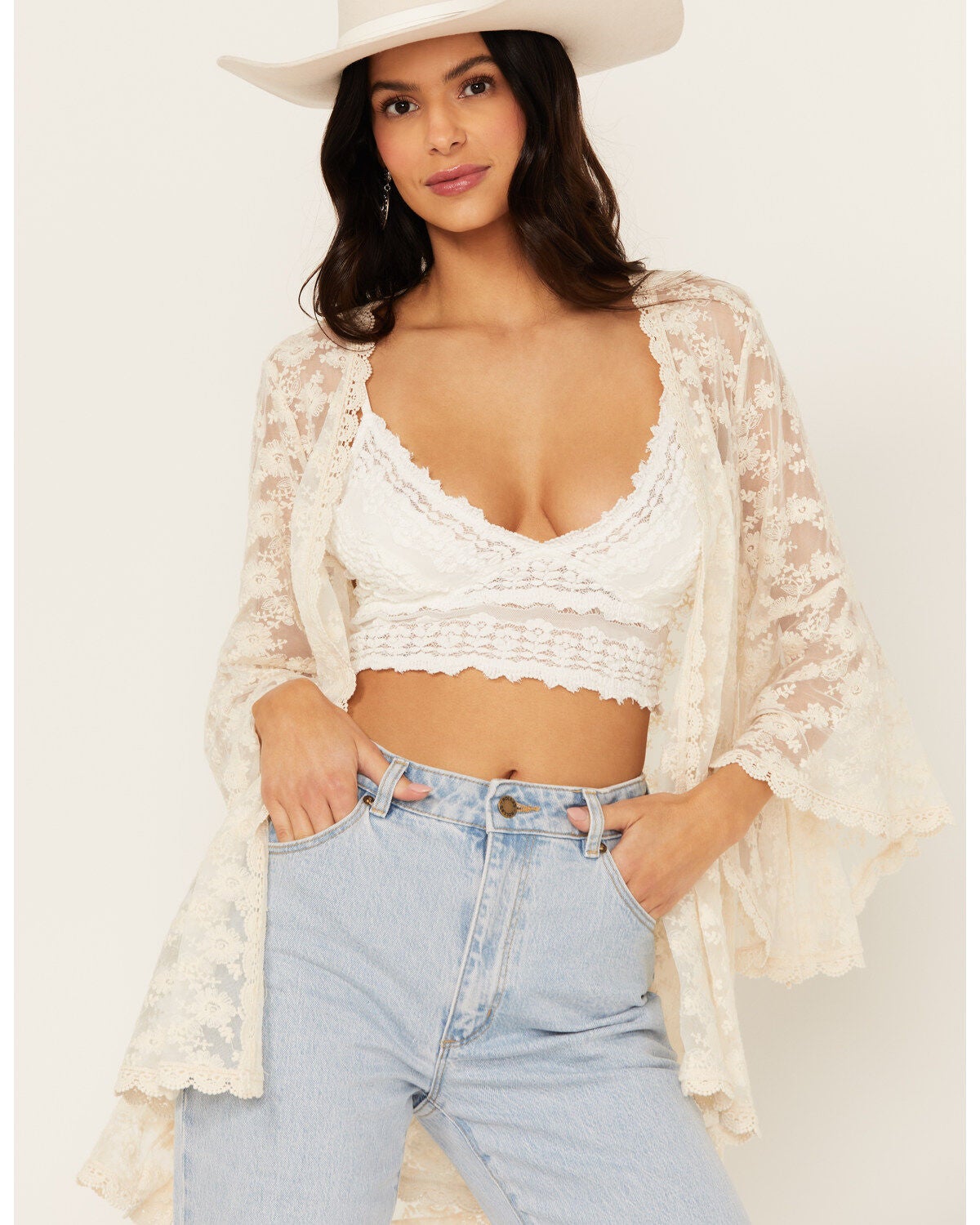 Cotton & Rye Women's Lace Kimono, Natural, hi-res