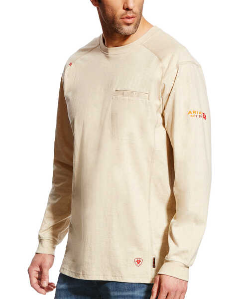 Image #1 - Ariat Men's FR Air Crew Long Sleeve Work Shirt - Tall, Sand, hi-res