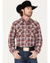 Wrangler Retro Men's Plaid Snap Western Shirt , Burgundy, hi-res