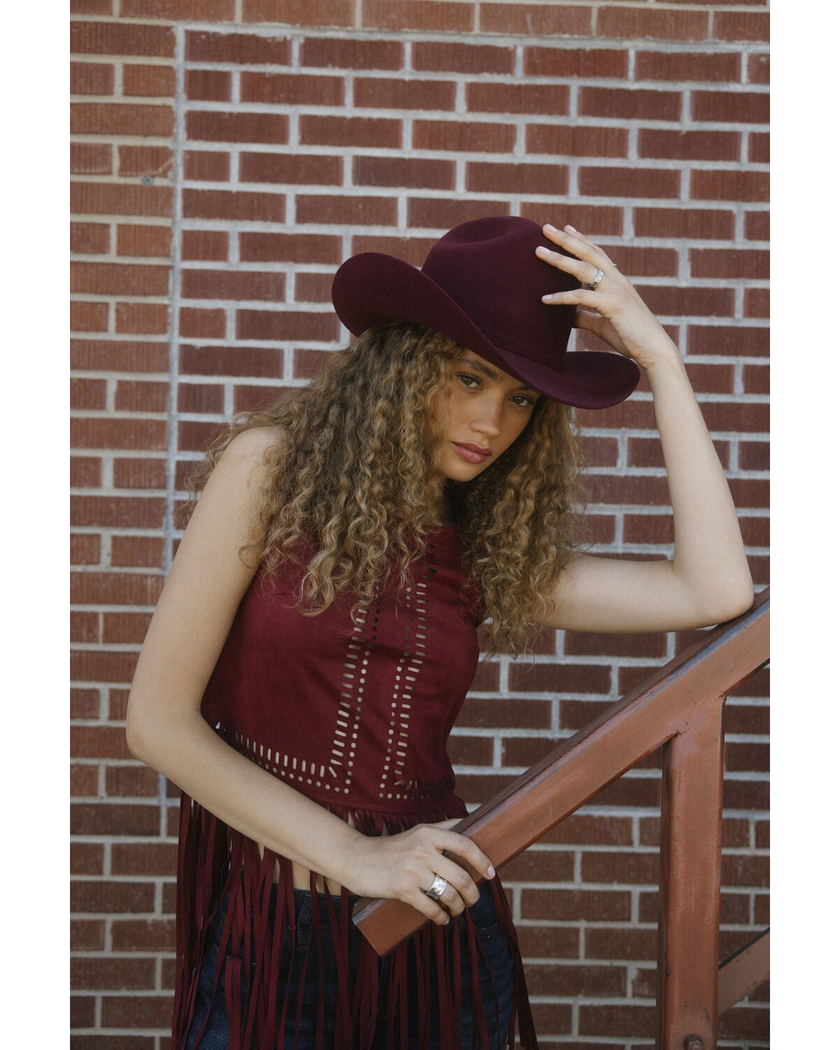 Idyllwind Women's Whitsett Cutout Faux Suede Fringe Tank Top, Cherry, hi-res