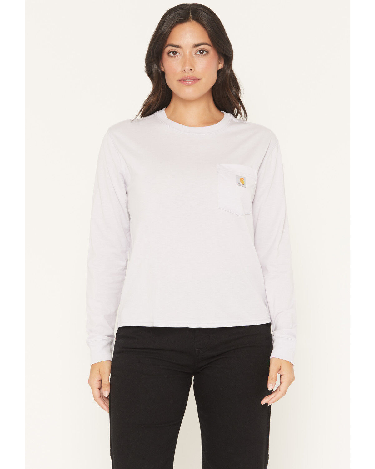 Image #1 - Carhartt Women's TENCEL™ Fiber Series Loose Fit Long Sleeve Crewneck Pocket T-Shirt, Lavender, hi-res