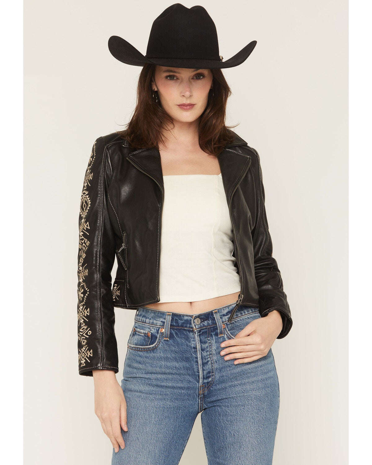 Mauritius Leather Women's Cora Embroidered Jacket, Black, hi-res