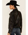 Mauritius Leather Women's Kaye Star Outline Studded Zip-Front Leather Jacket , Black, hi-res