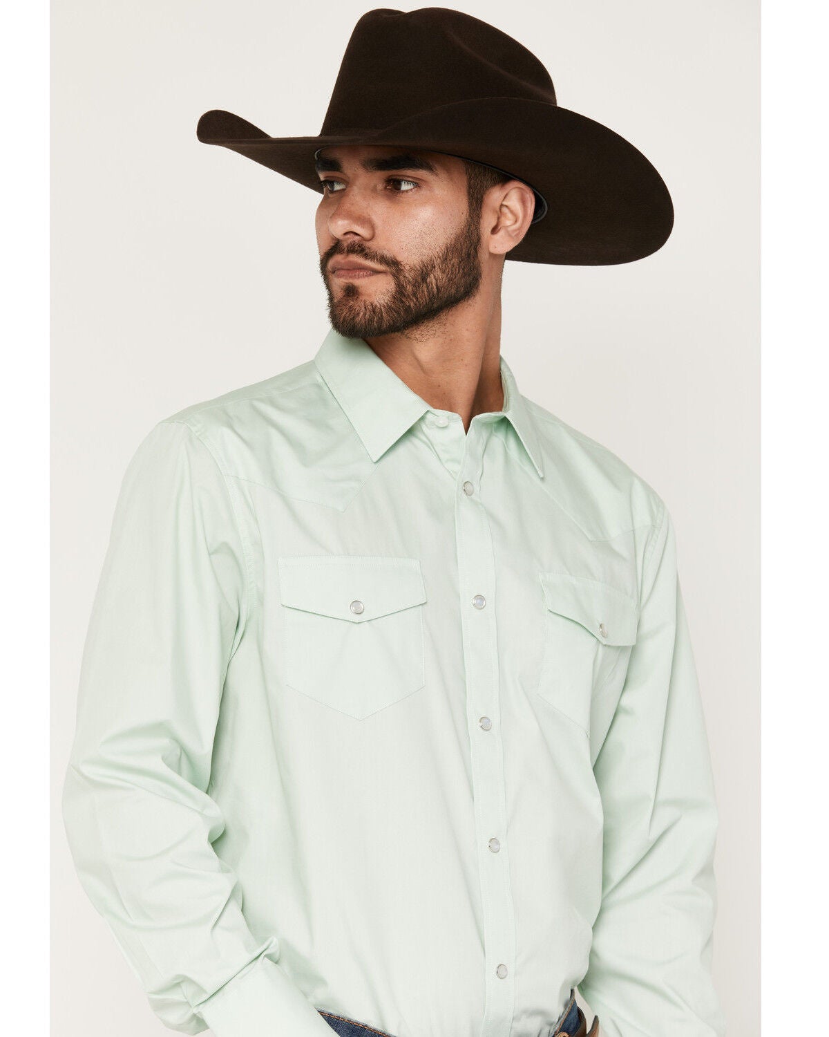 Image #2 - Gibson Trading Co Men's Basic Solid Long Sleeve Snap Western Shirt - Big, Sage, hi-res