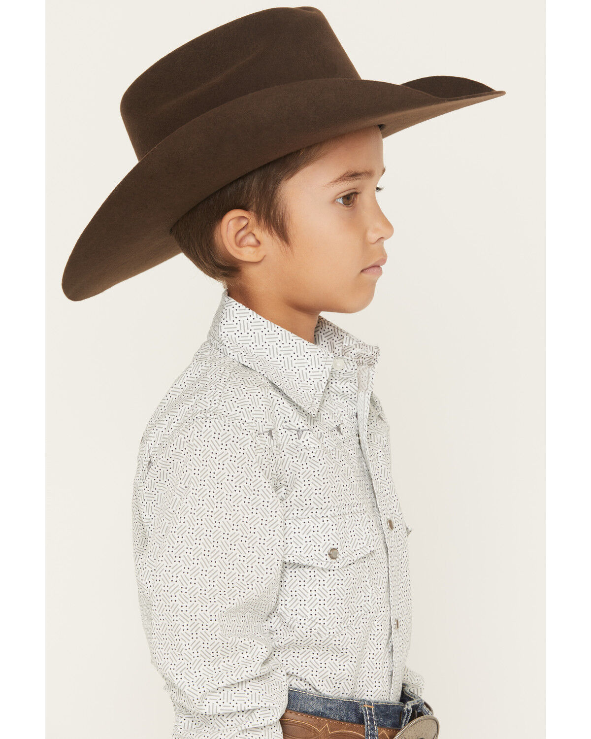 Image #2 - Cowboy Hardware Boys' Geo Print Long Sleeve Pearl Snap Stretch Western Shirt, White, hi-res