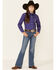 Panhandle Girls' Purple Lama Print Long Sleeve Snap Western Shirt , Purple, hi-res