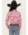 Panhandle Girls' Patchwork Print Long Sleeve Snap Western Shirt, Pink, hi-res