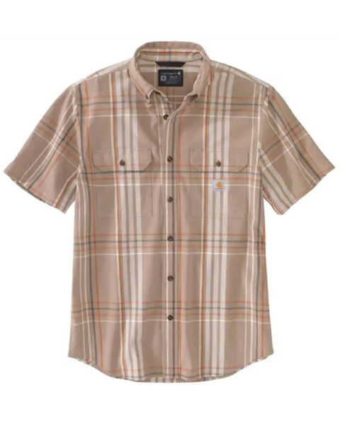 Carhartt Men's Loose Fit Plaid Print Midweight Short Sleeve Button Down Work Shirt , Taupe, hi-res