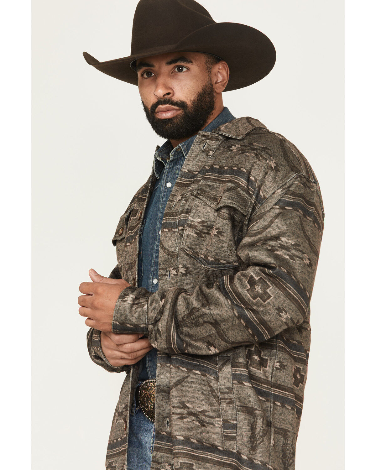Image #2 - Ariat Men's Caldwell Southwestern Print Long Sleeve Button-Down Shirt Jacket, Brown, hi-res
