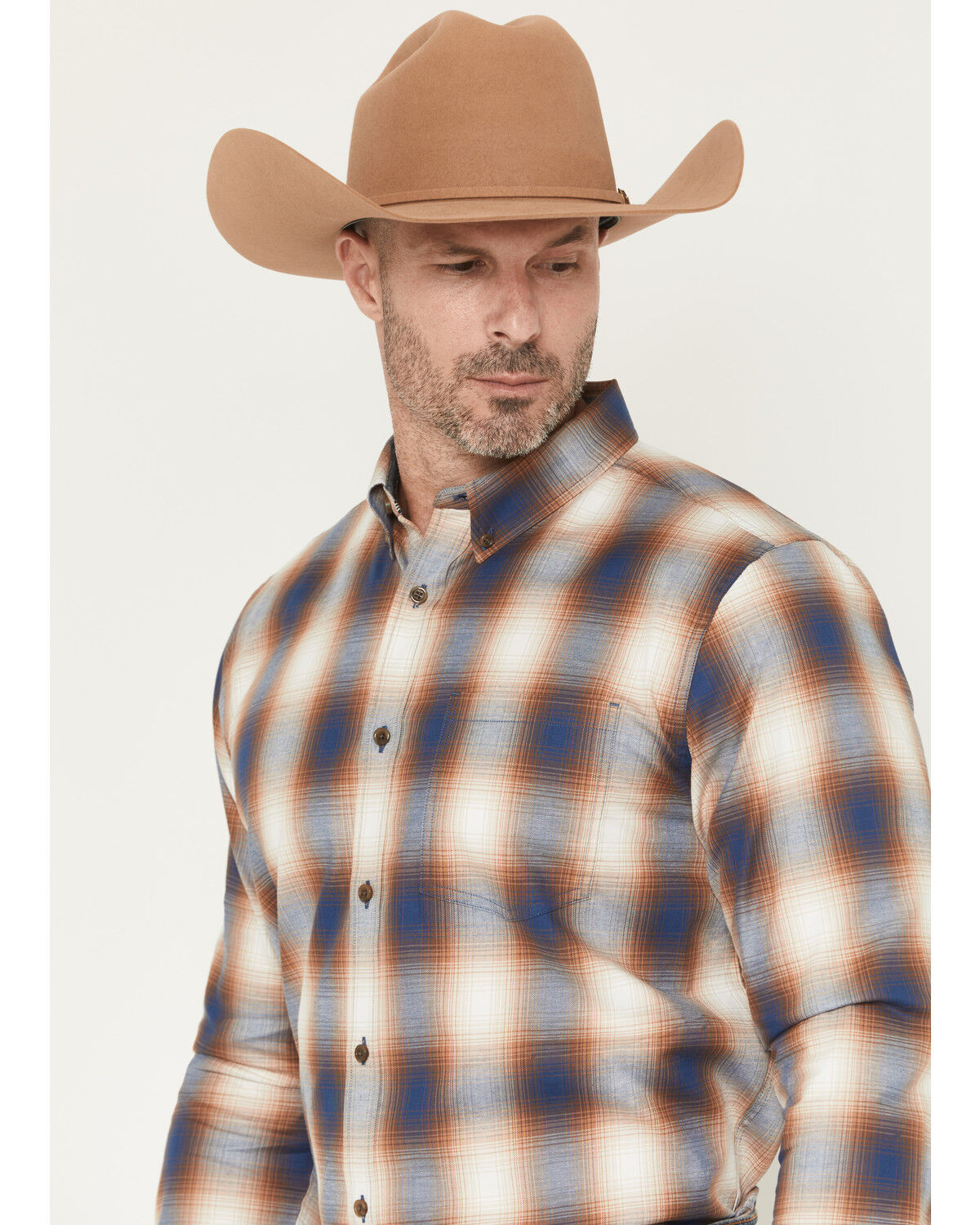 Image #2 - Cody James Men's Warner Plaid Print Long Sleeve Button-Down Stretch Western Shirt, Tan, hi-res