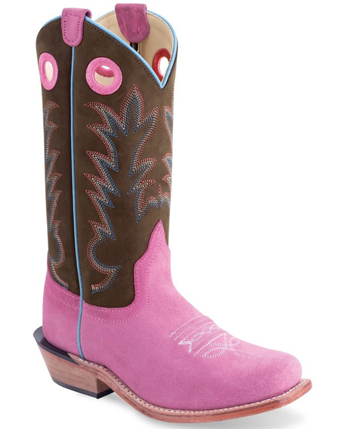 Old West Little Girls' Suede Western Boots - Square Toe, Light Pink, hi-res