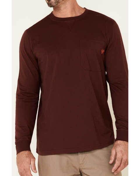 Image #3 - Hawx Men's Dark Red Original Pocket Long Sleeve Work T-Shirt , Dark Red, hi-res