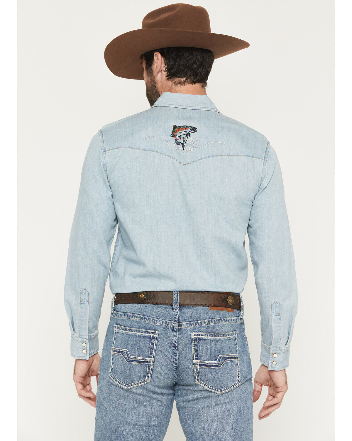 Image #4 - Pendleton Men's Light Wash Wash Gambler Long Sleeve Snap Denim Western Shirt, Light Wash, hi-res