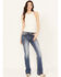 Image #3 - Miss Me Women's Dark Wash Mid Rise Stretch Bootcut Jeans, Dark Wash, hi-res