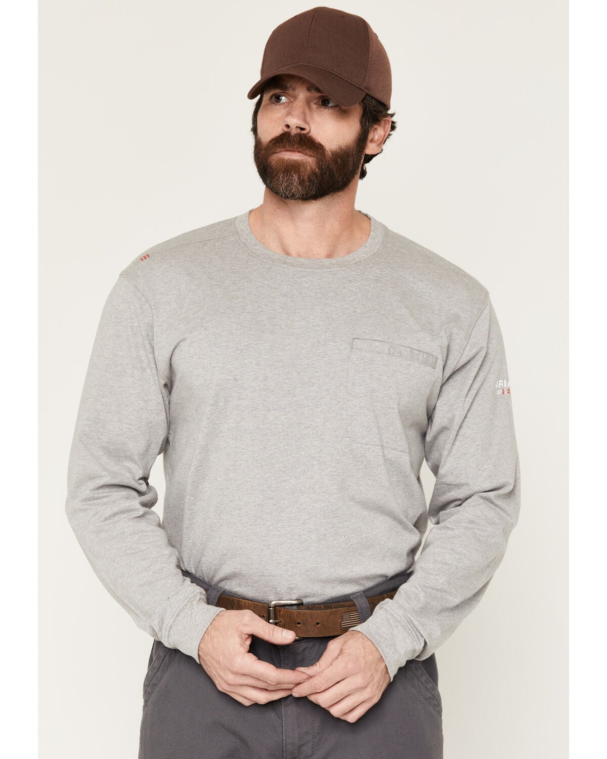 Image #2 - Ariat Men's FR Air Eagle Skull Long Sleeve Work T-Shirt, Grey, hi-res