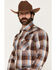 Image #2 - Ely Walker Men's Plaid Print Long Sleeve Pearl Snap Western Shirt, Chocolate, hi-res