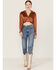 Lush Women's Satin Wrap Tie Waist Crop Top, Rust Copper, hi-res