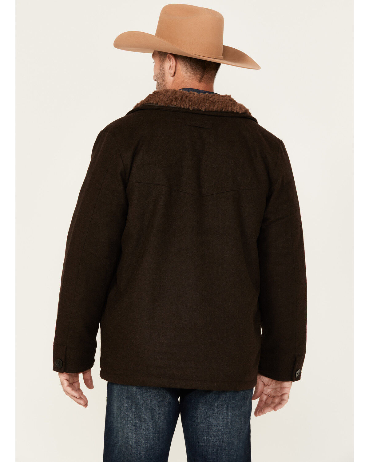 Image #4 - Blue Ranchwear Men's Atchison Heavyweight Sherpa Lined Flannel Coat, Dark Brown, hi-res
