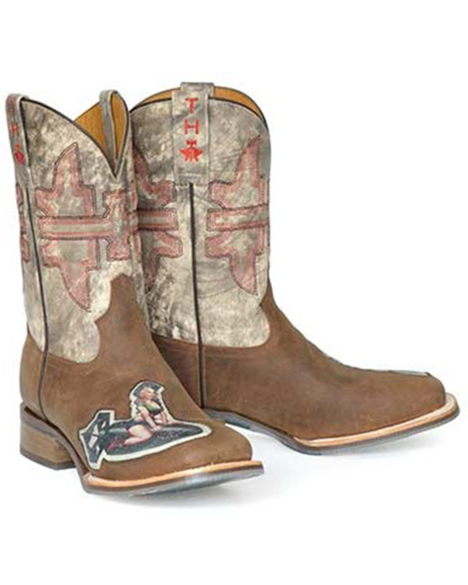 Tin Haul Men s Bomb Girl Western Boots Broad Square Toe