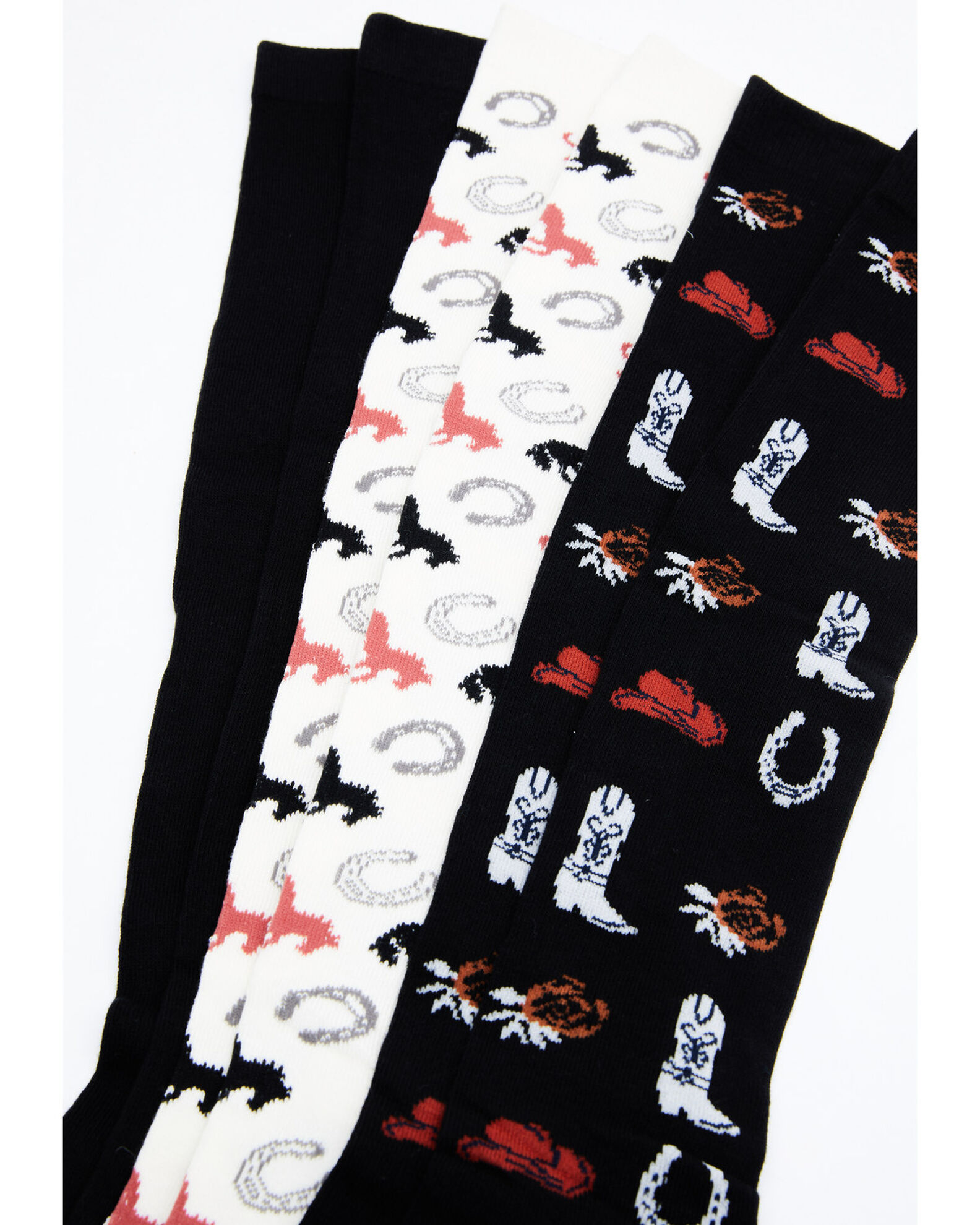 Image #2 - Shyanne Women's Cowgirl Gear Knee High Socks - 3 Pack, Black, hi-res